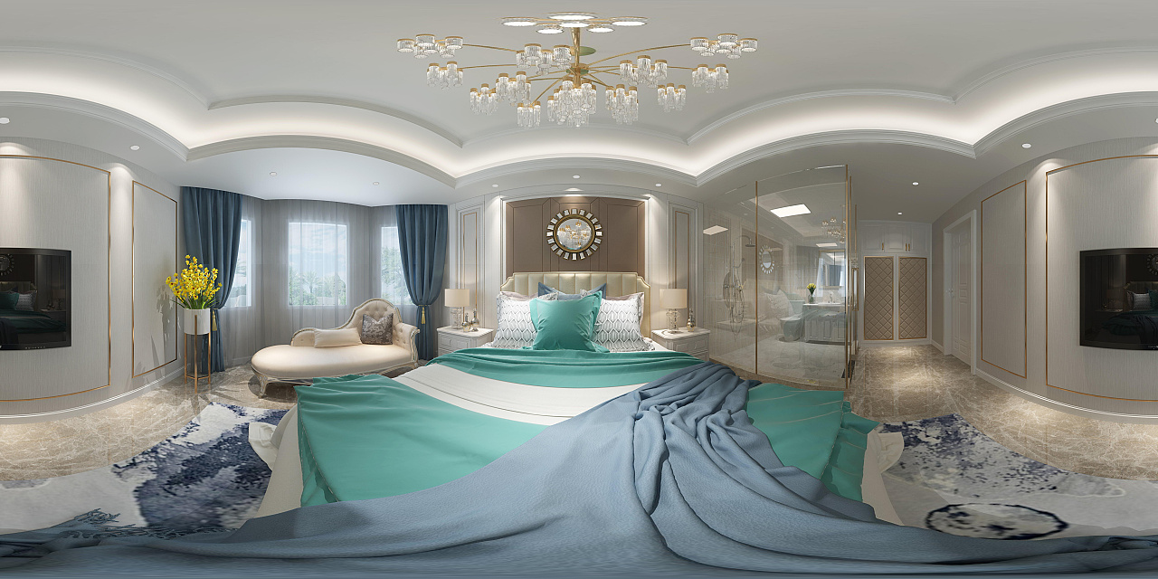 新中式卧室全景图