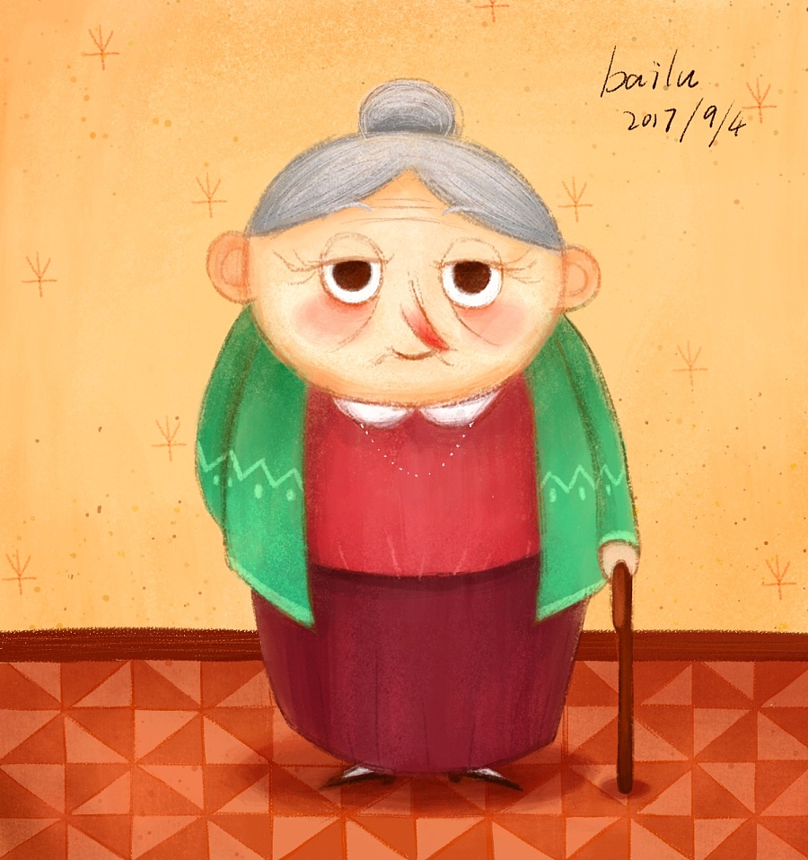 一位慈祥的老奶奶|儿童插画|插画|画插画的小啵