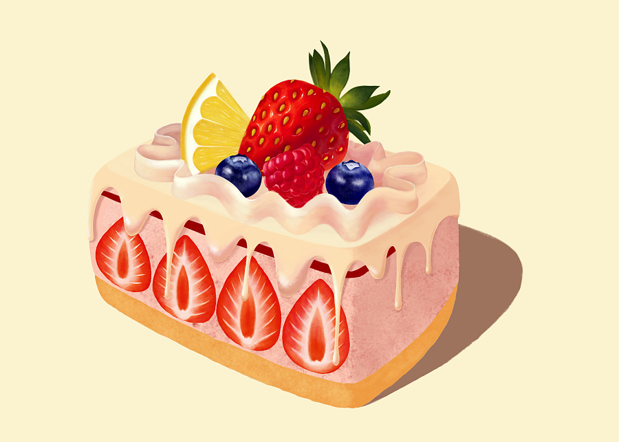 草莓慕斯蛋糕|绘画习作|插画|阿包要努力 - 原创