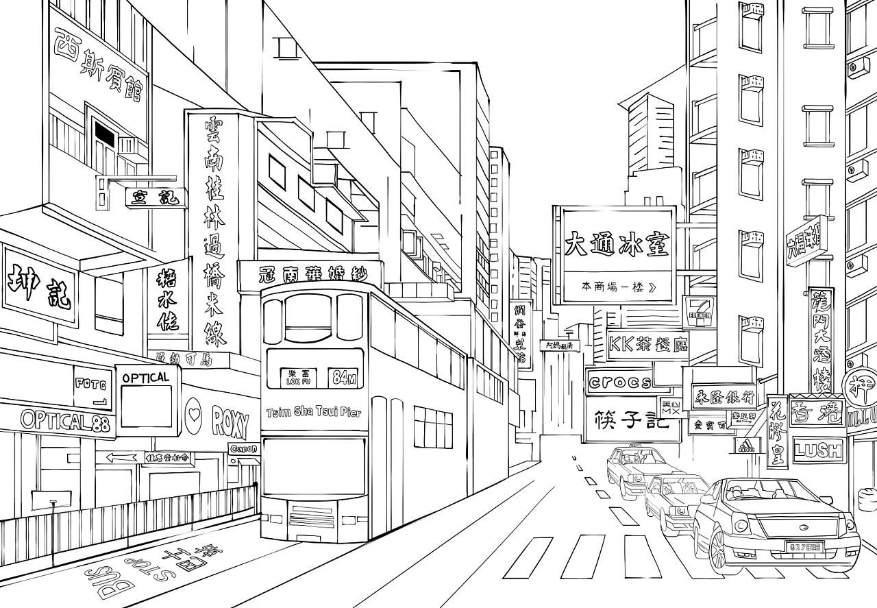 手绘香港街景