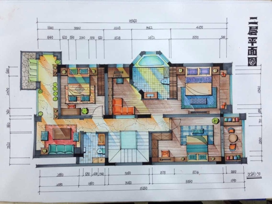 手绘别墅设计|室内设计|空间\/建筑|陈孟娜3366