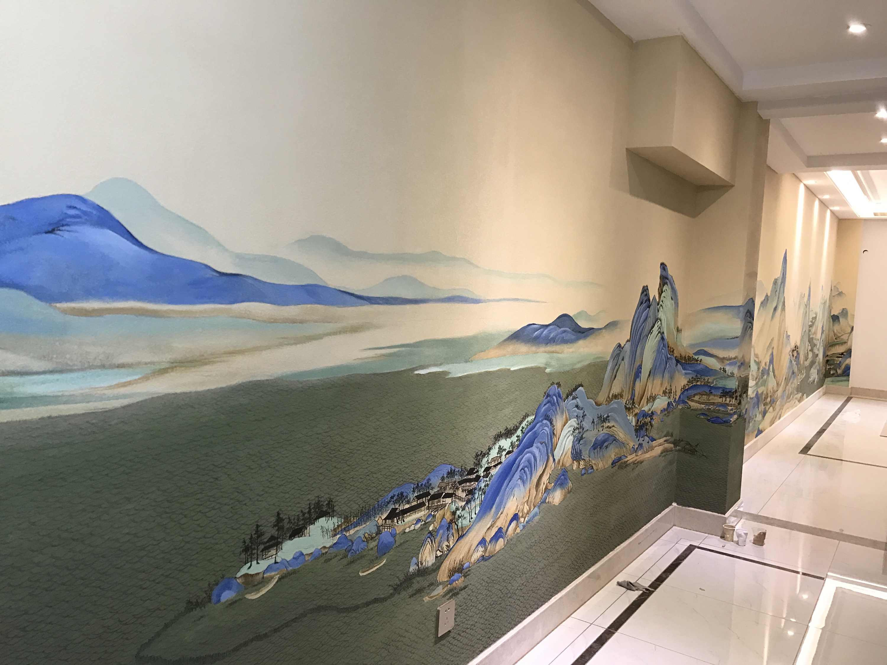 千里江山图~新中式墙绘
