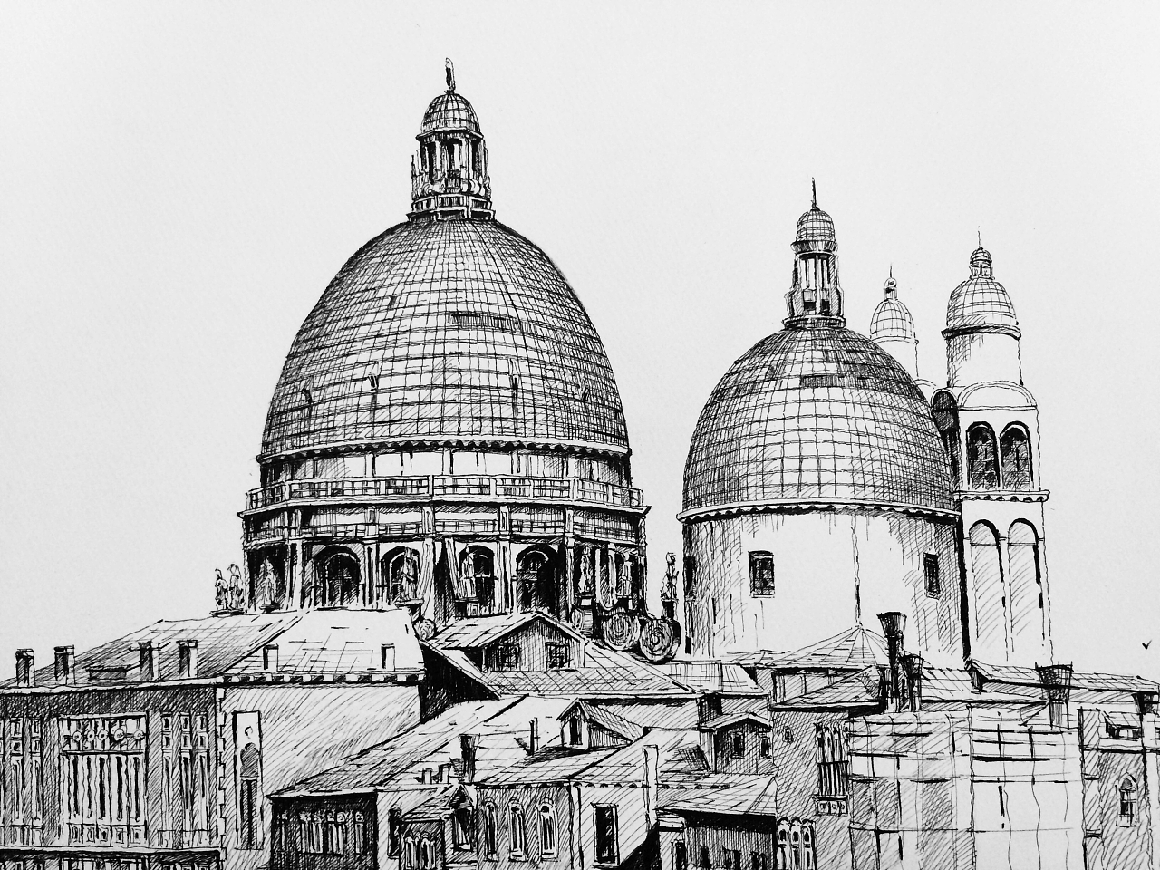 威尼斯建筑风景钢笔画