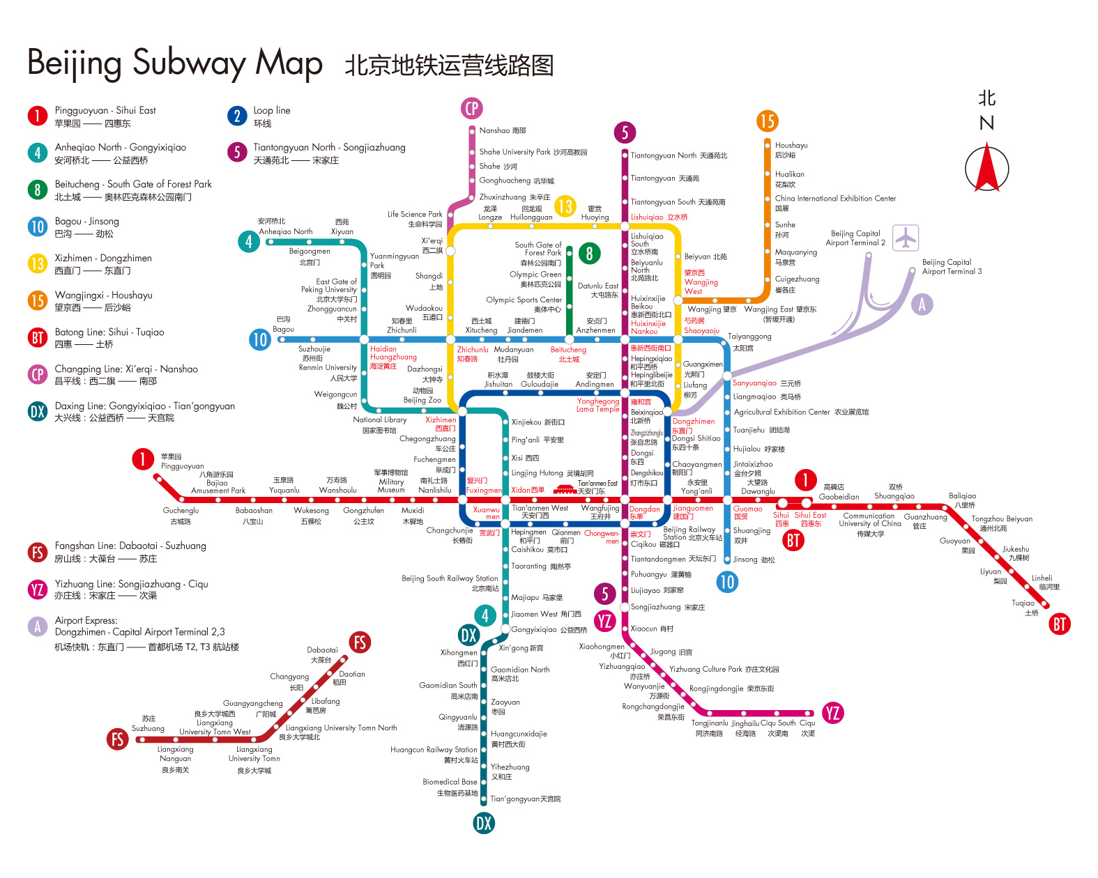 中英文北京地铁线路图