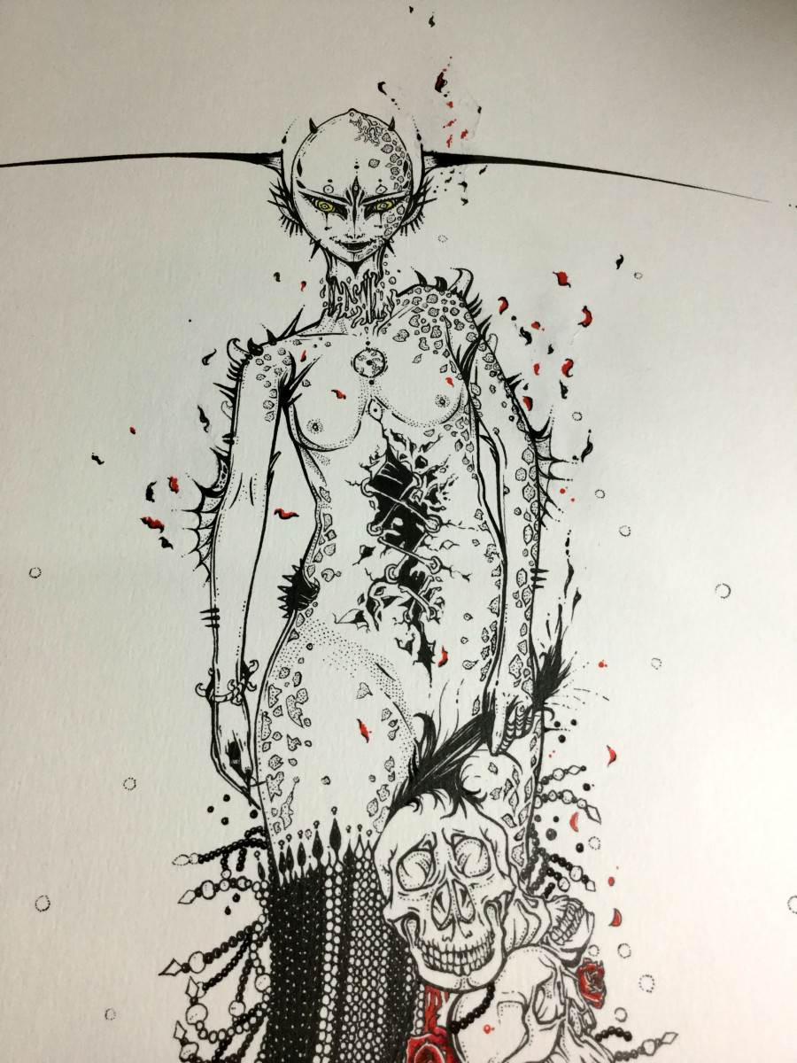 针管笔手绘一次成型。手绘外星公主。|其他绘