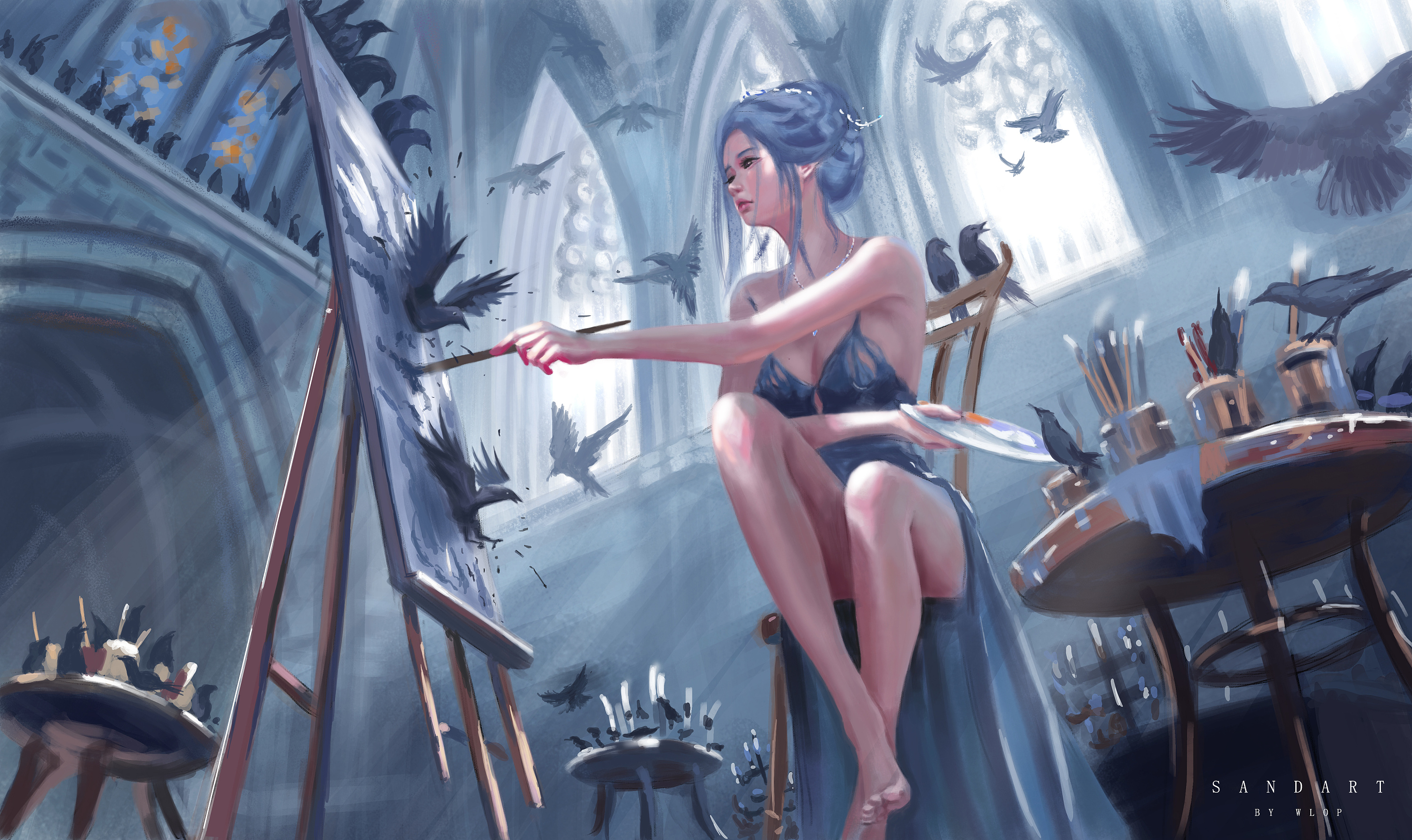 临摹一幅wlop大大的鬼刀——笼中雀