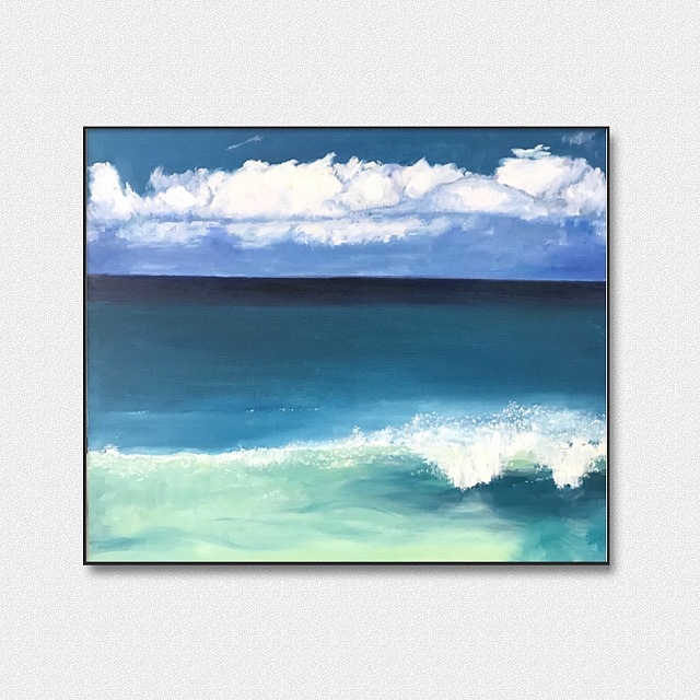 油画风景《海是蓝的天》