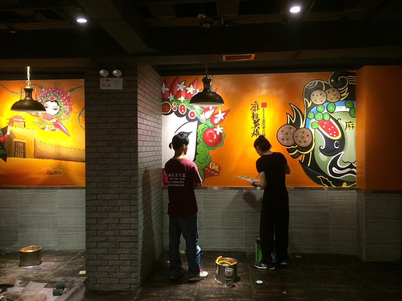 珠海兰埔手绘墙 麻辣英雄火锅店墙绘。|纯艺术