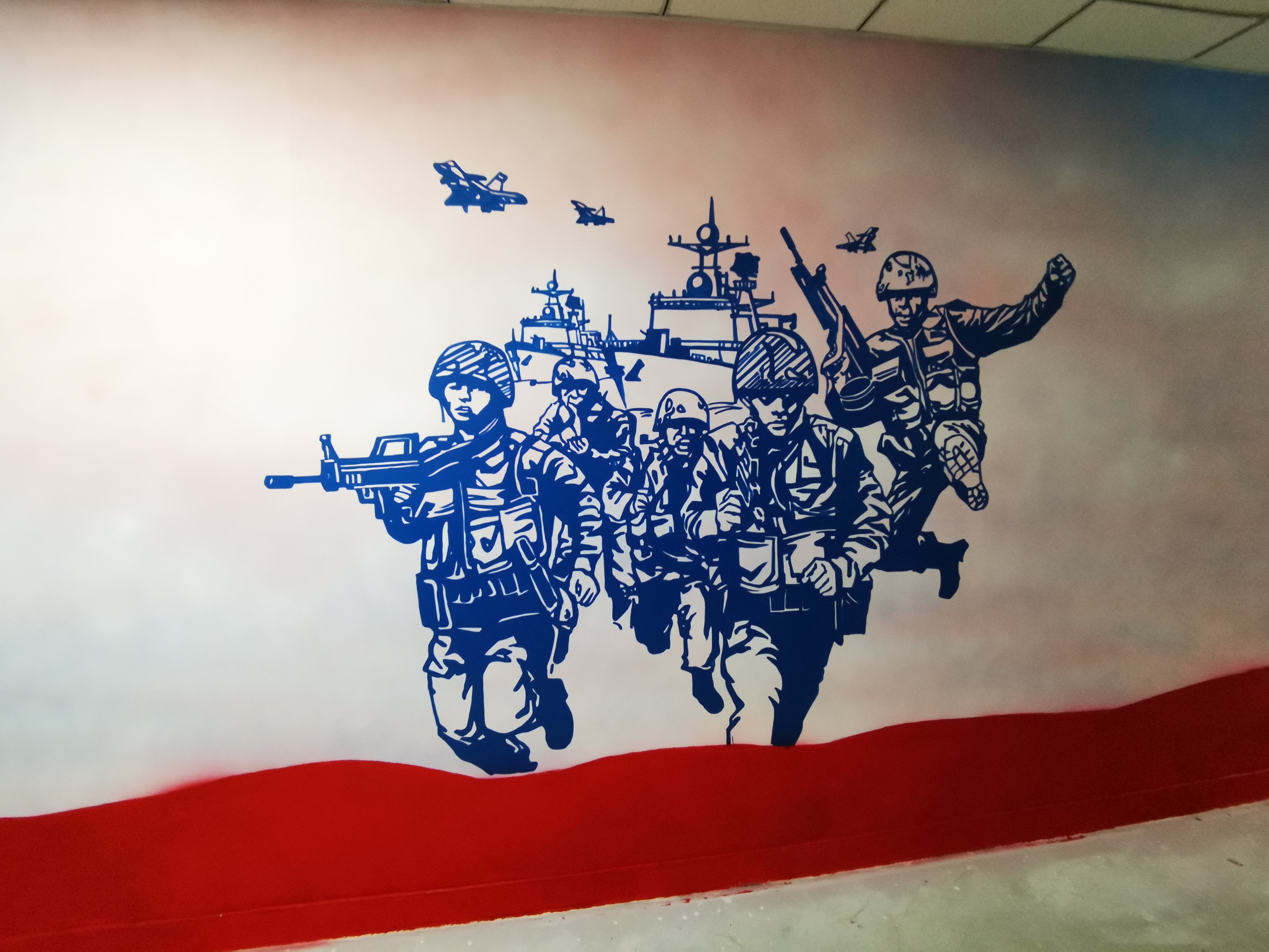 部队文化墙墙绘彩绘|插画|商业插画|太原墙绘太原手绘