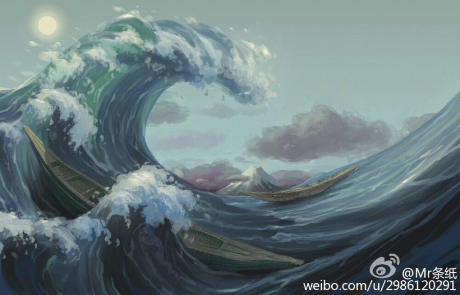 写实版神奈川冲浪里~|绘画习作|插画|Mr条纸 - 