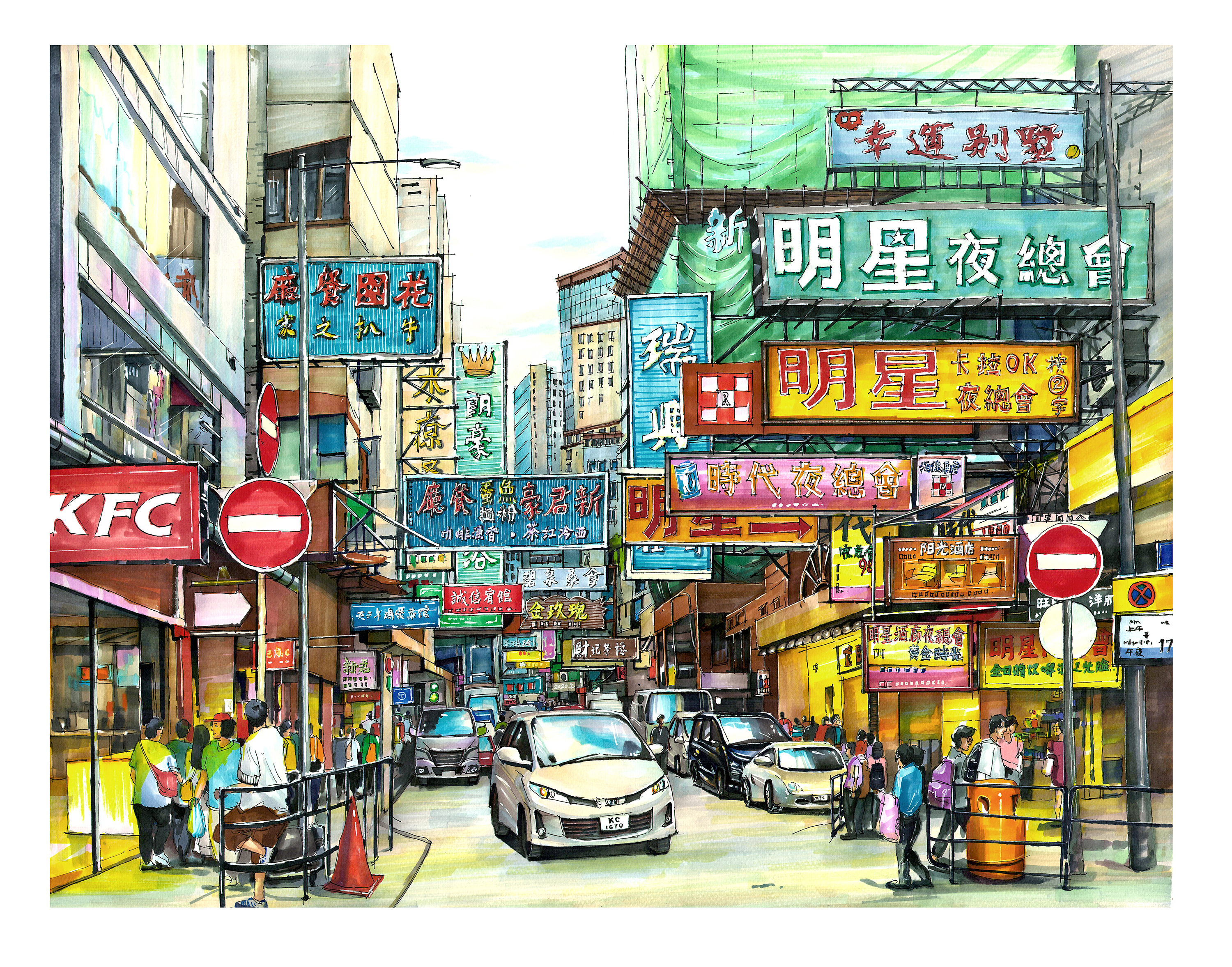 马克笔手绘《香港街景》