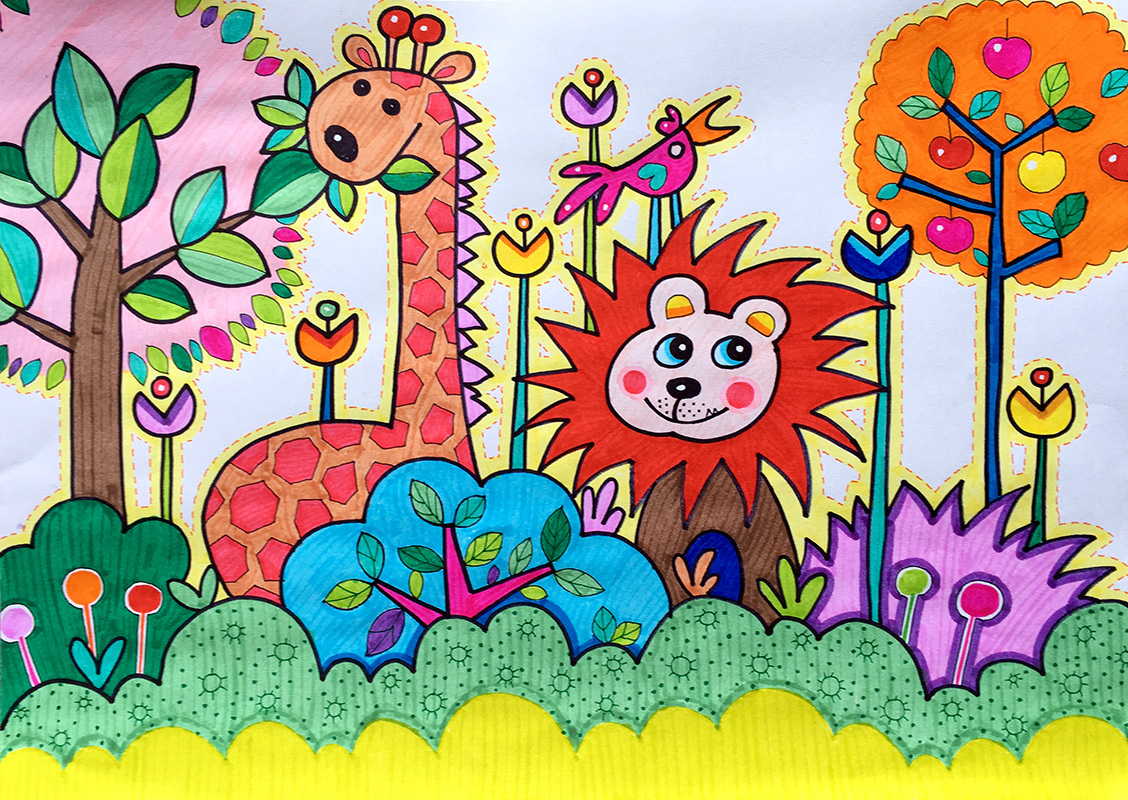 儿童画水彩笔-热闹的森林