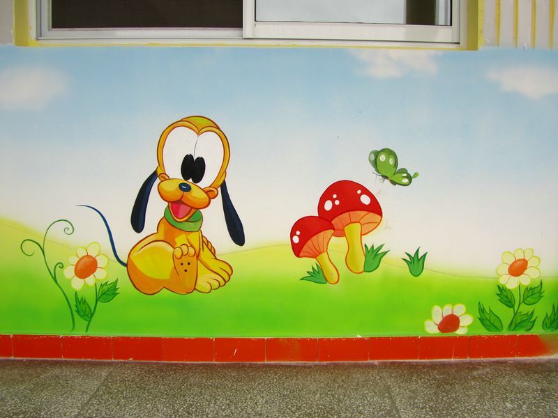 幼儿园走廊壁画墙体彩绘手绘墙|纯艺术|绘画|中绘壁画