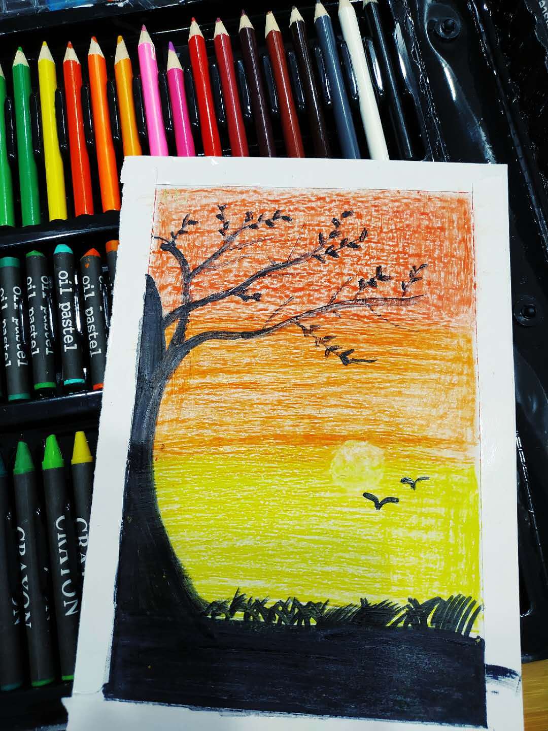 蜡笔画-夕阳