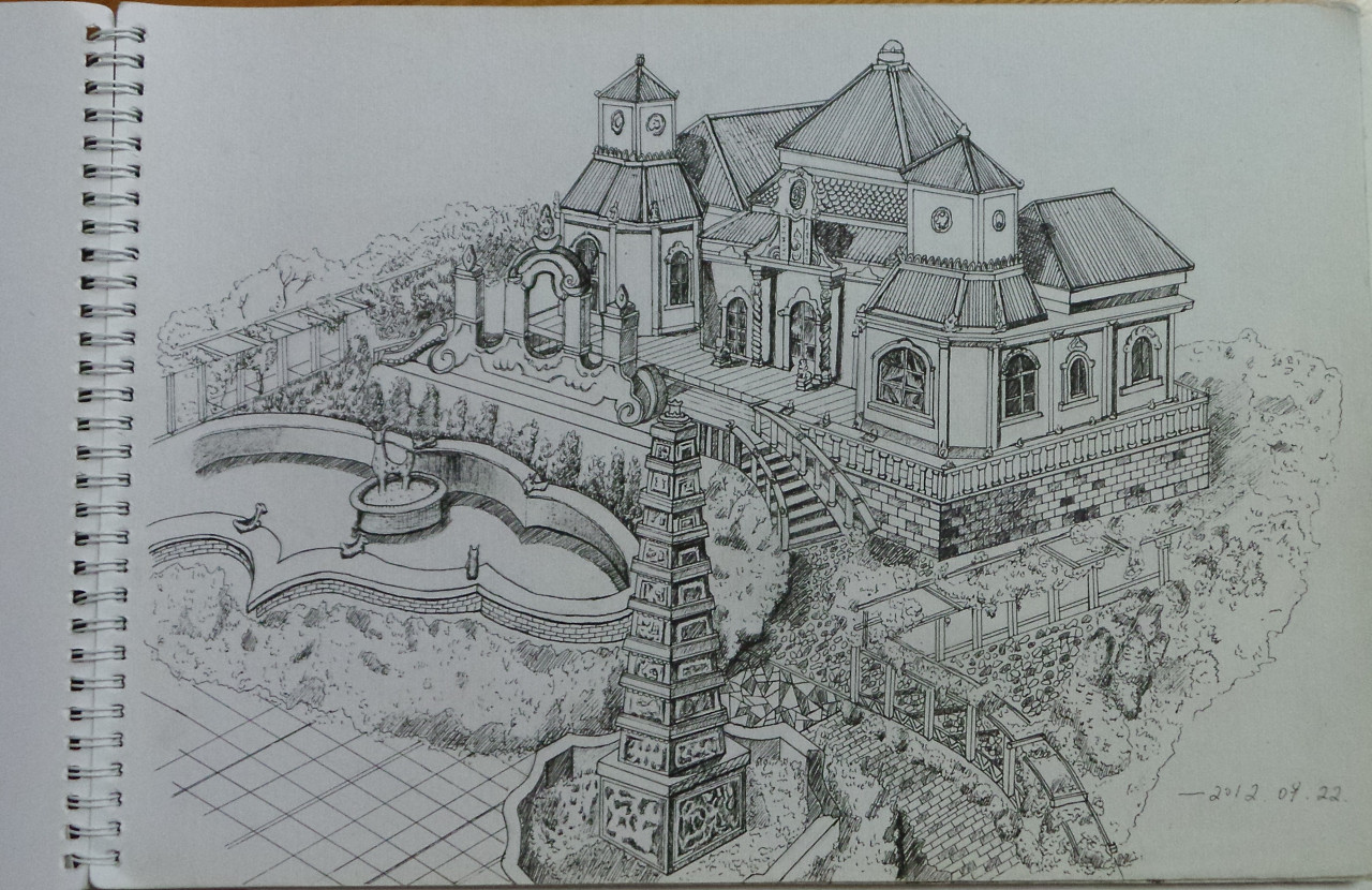 两张建筑钢笔画习作,个人喜欢中国古代建筑