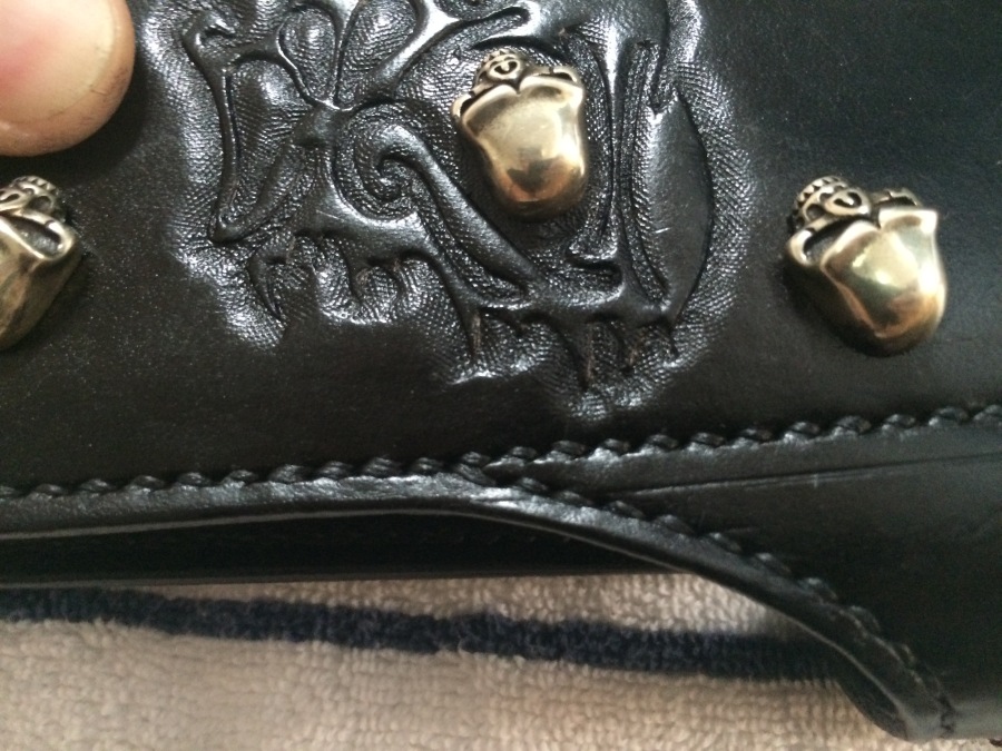 骷髅底纹满镶骷髅钉男款长钱夹及证件皮套|皮