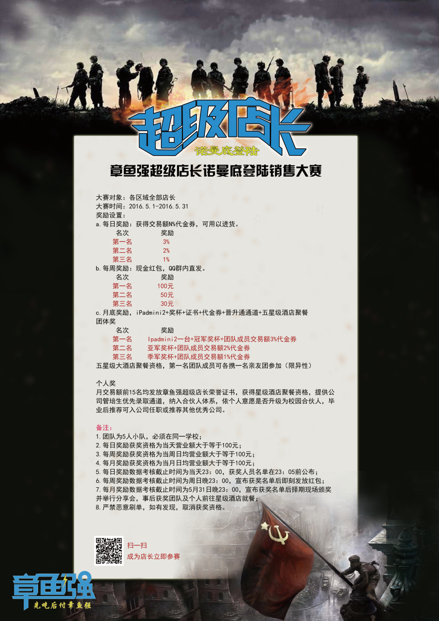 章鱼强诺曼底登陆店长营销大赛规则海报|海报