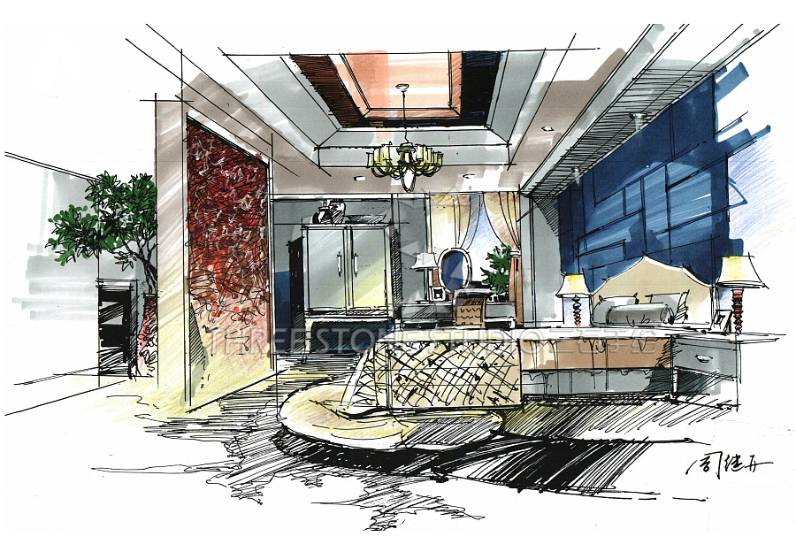 建筑手绘,风景园林,城市规划,三石手绘|园林景观