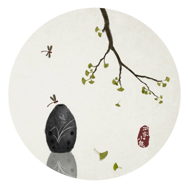 水墨中国风--竹间系列·中国传统乐器·埙|绘画