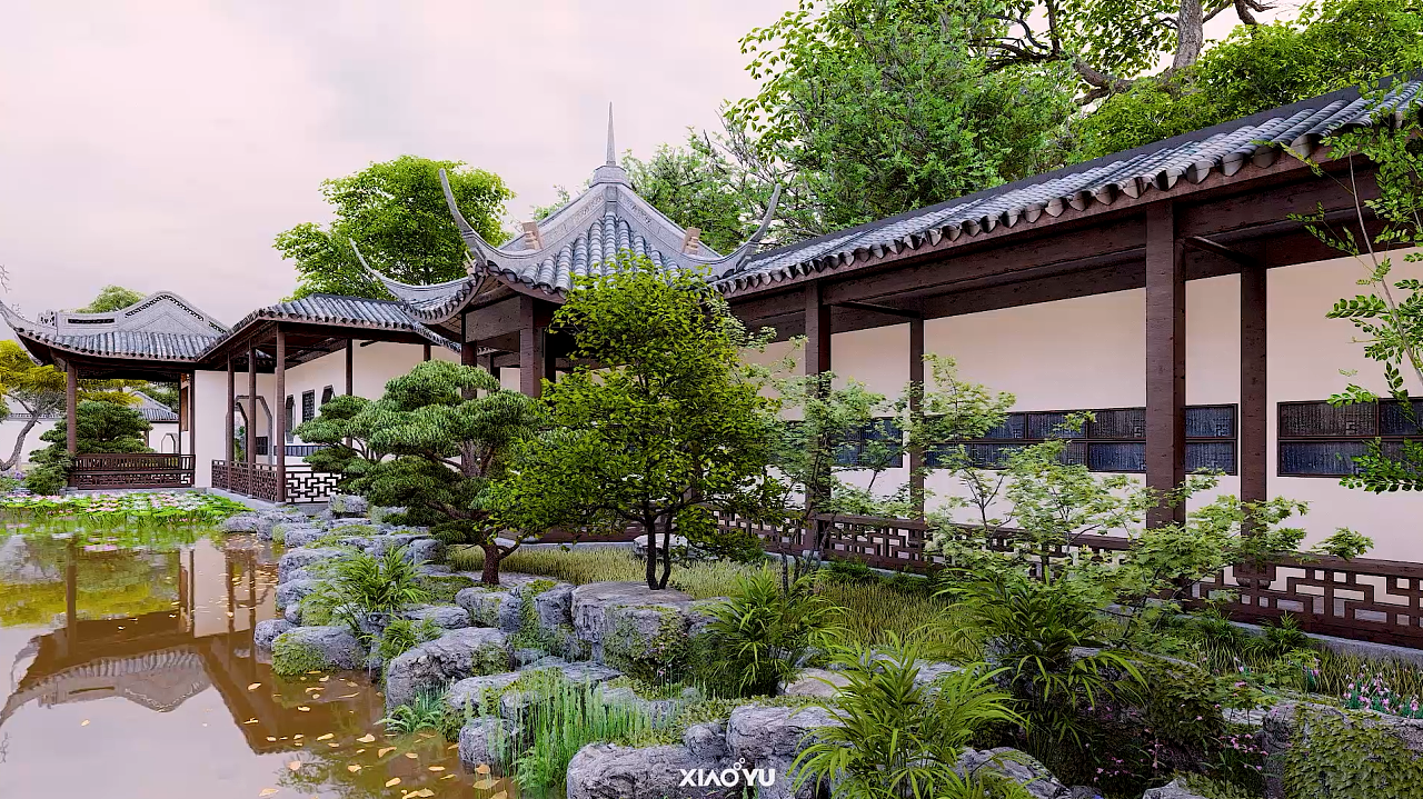 中式古典园林景观建筑表现,lumion10景观动画表现