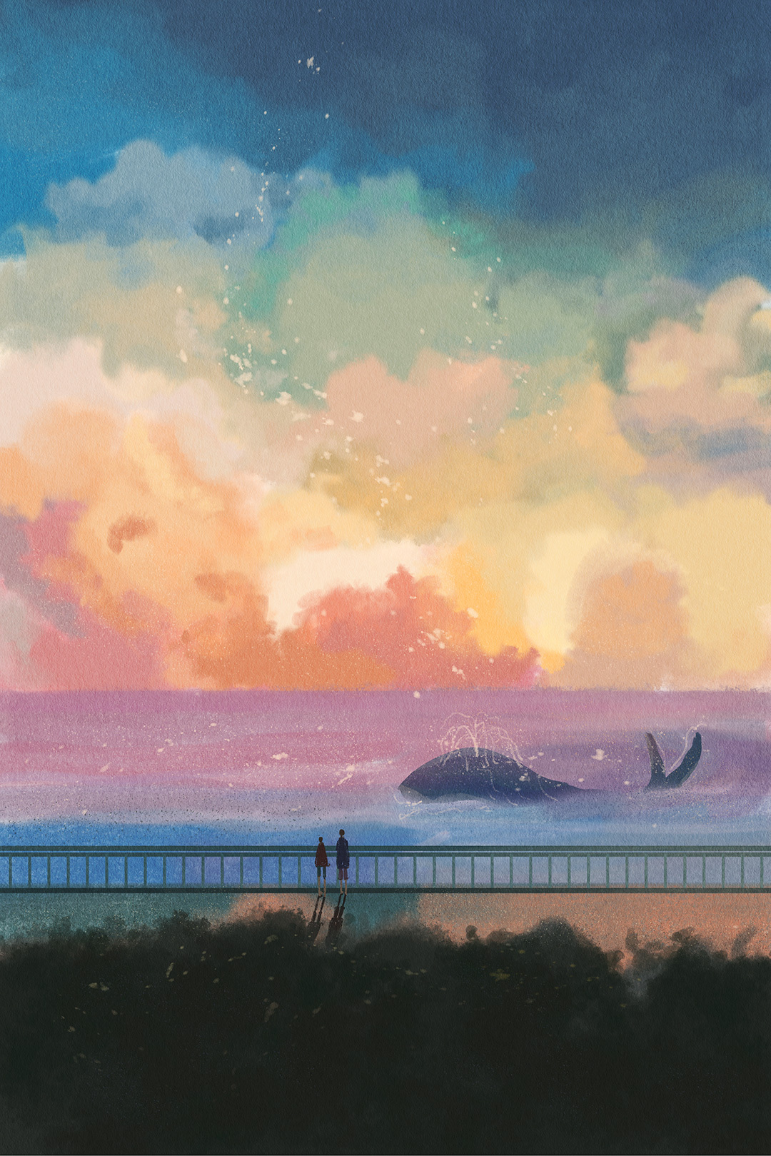 夏日黄昏情侣看海|插画|创作习作|知之一 - 原创作品