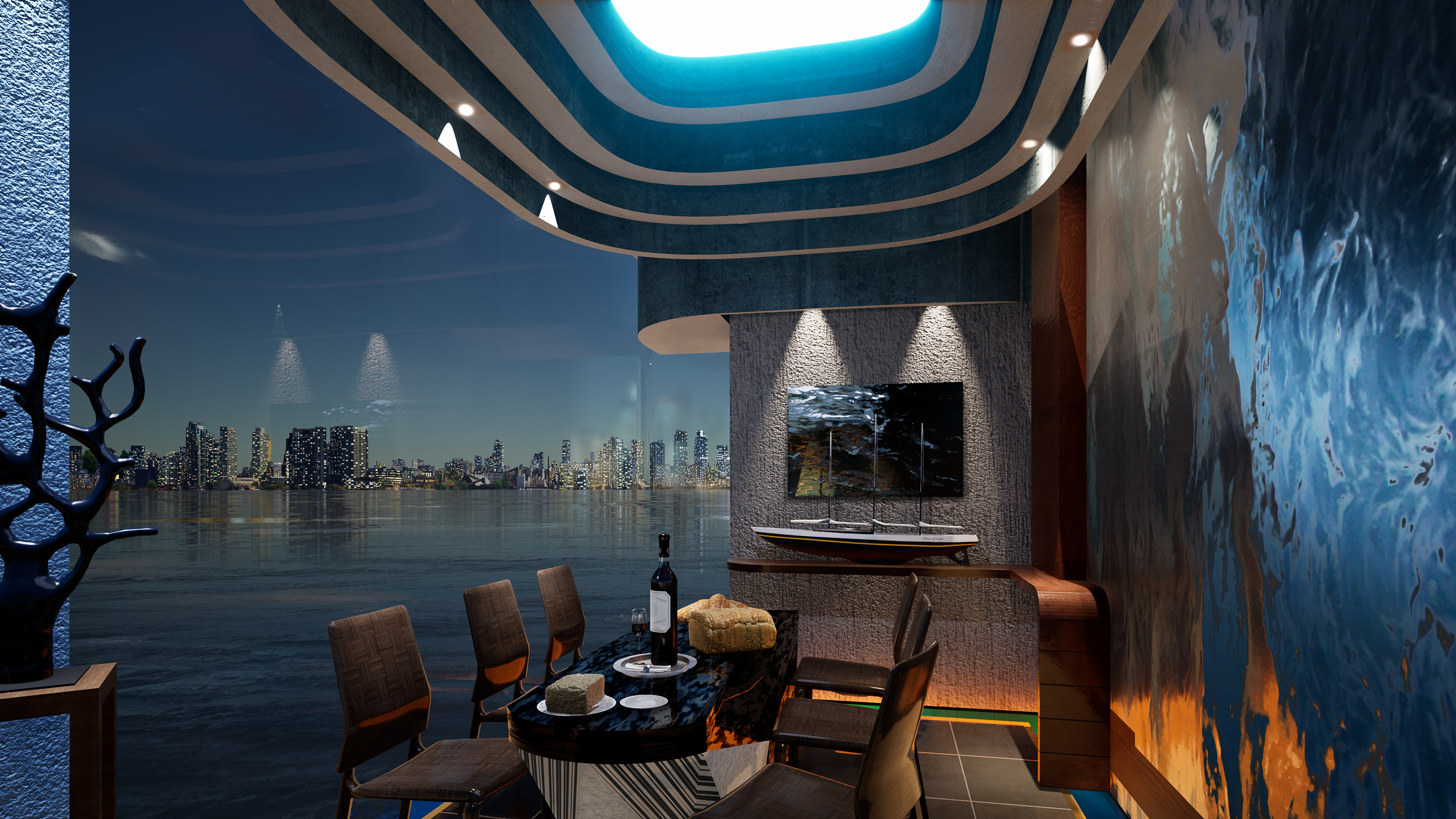 海洋主题餐厅包厢效果图|空间|家装设计|3v橘 - 原创