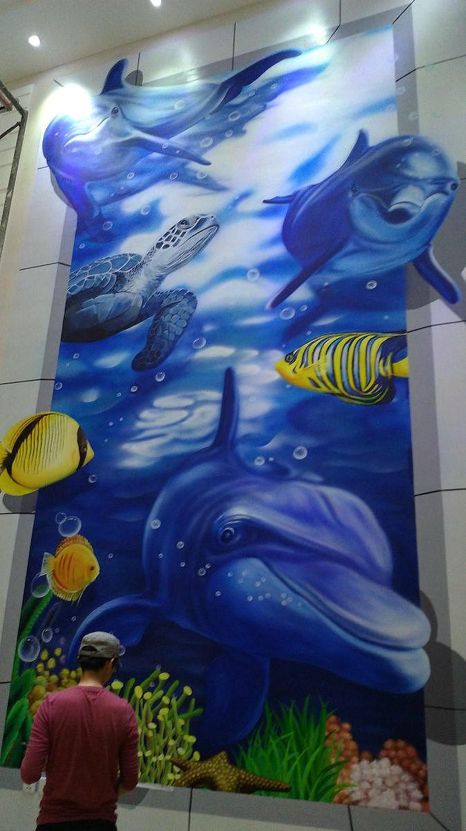 3d三维海底世界墙面立体手绘壁画