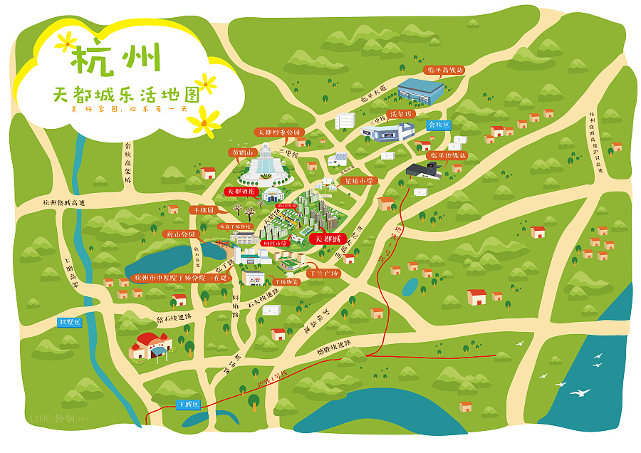 杭州天都城地图|商业插画|插画|凌叶子 - 原创设