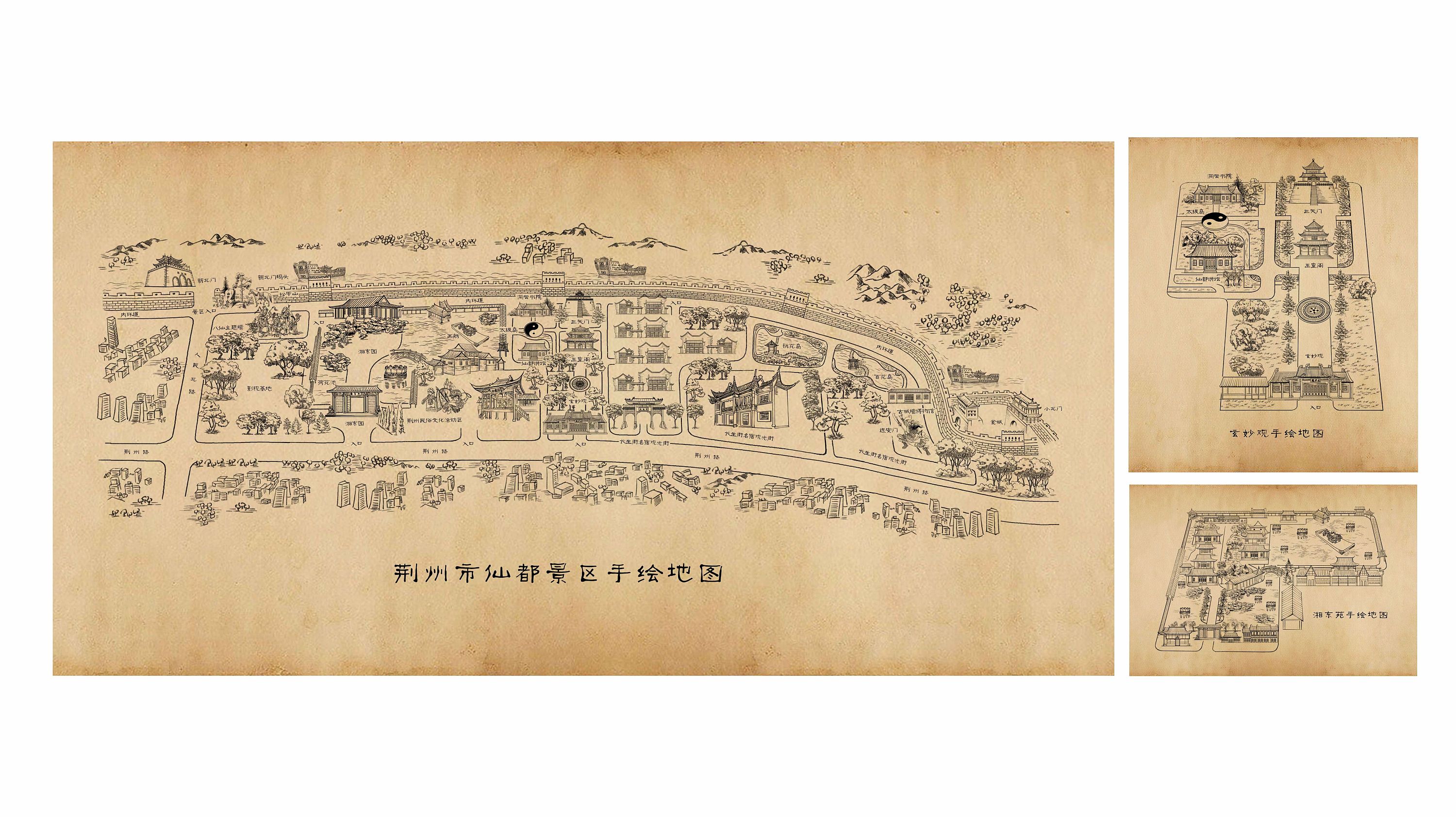 荆州市仙都景区手绘地图图片