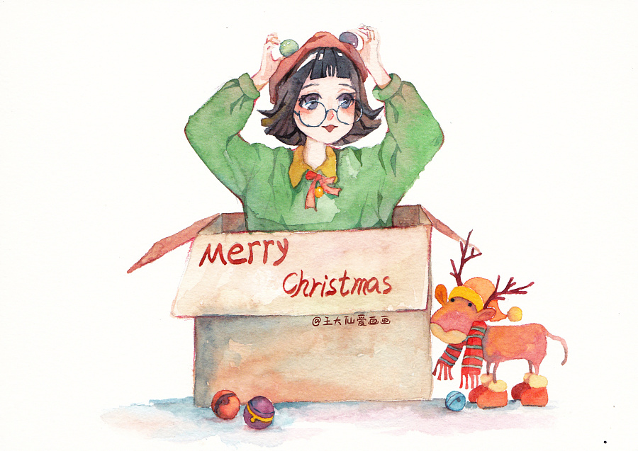 圣诞节快乐|绘画习作|插画|王大仙掐指一算 - 原