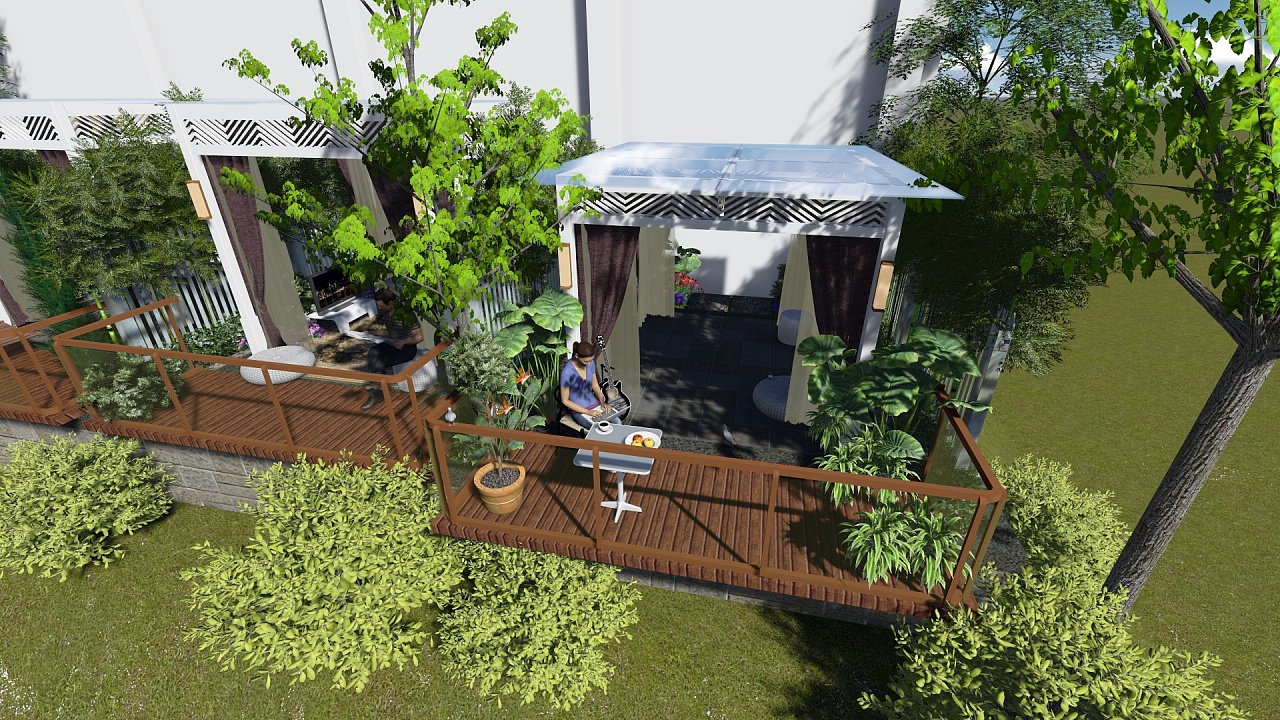 双首层入户花园景观草图设计