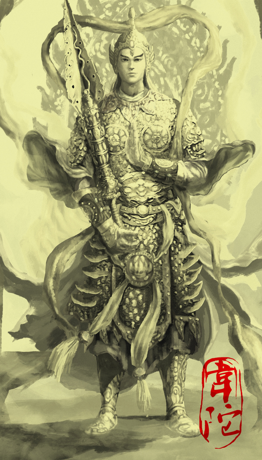 原画-韦陀复古版|商业插画|插画|想吃鲸鱼的猫 