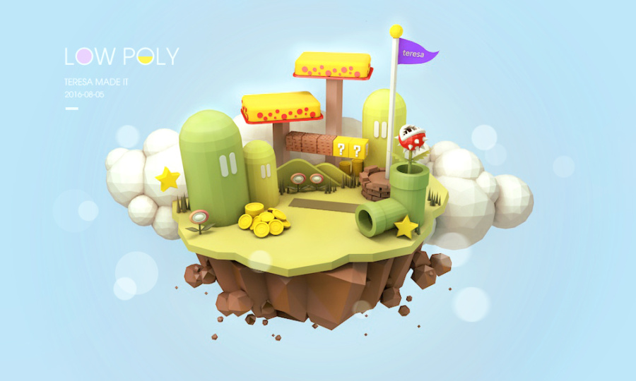 C4D-lowpoly超级玛丽漂浮小岛制作|图形\/图案|
