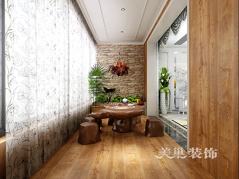 郑州永威东棠装修效果图180平四室两厅新古典设计方案---阳台茶室