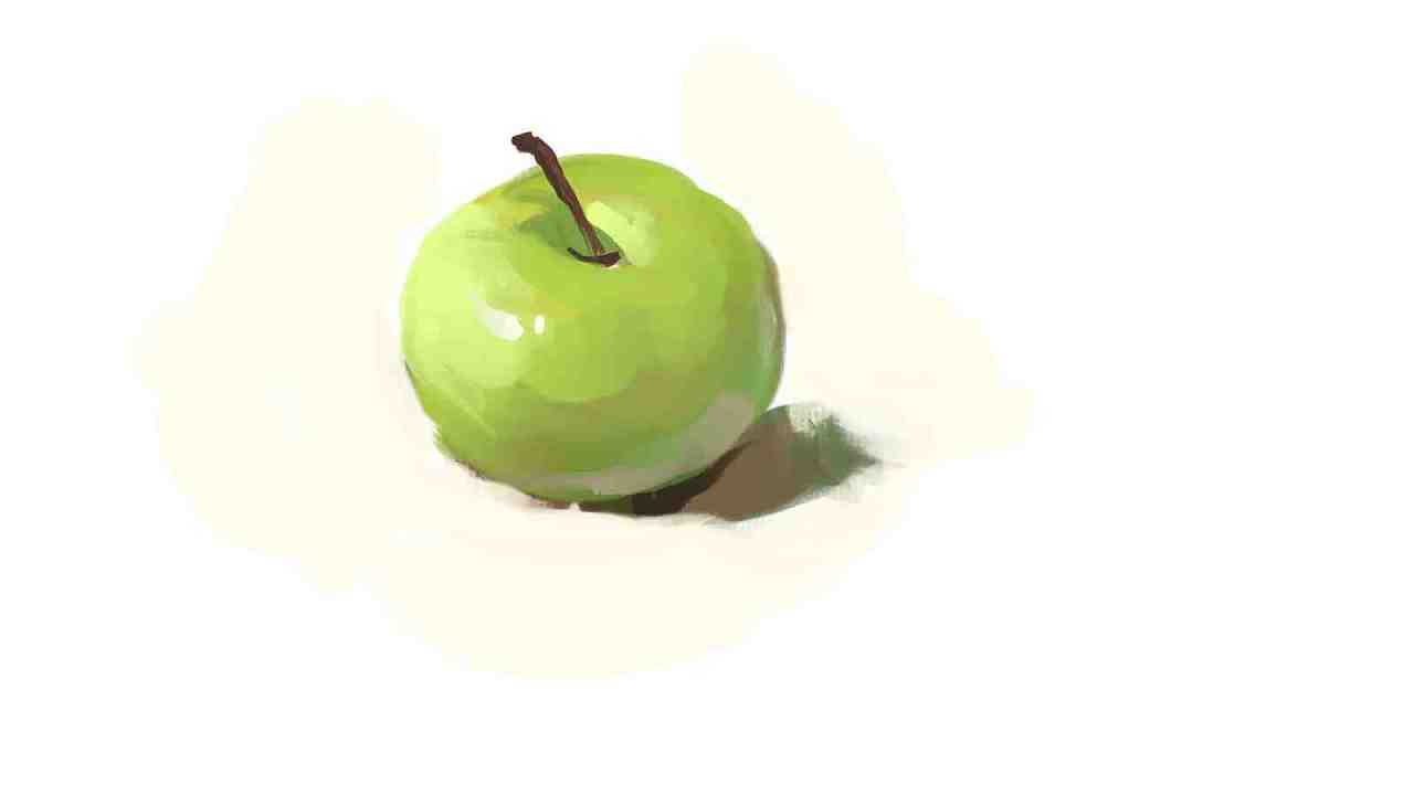 再画绿苹果-水粉画