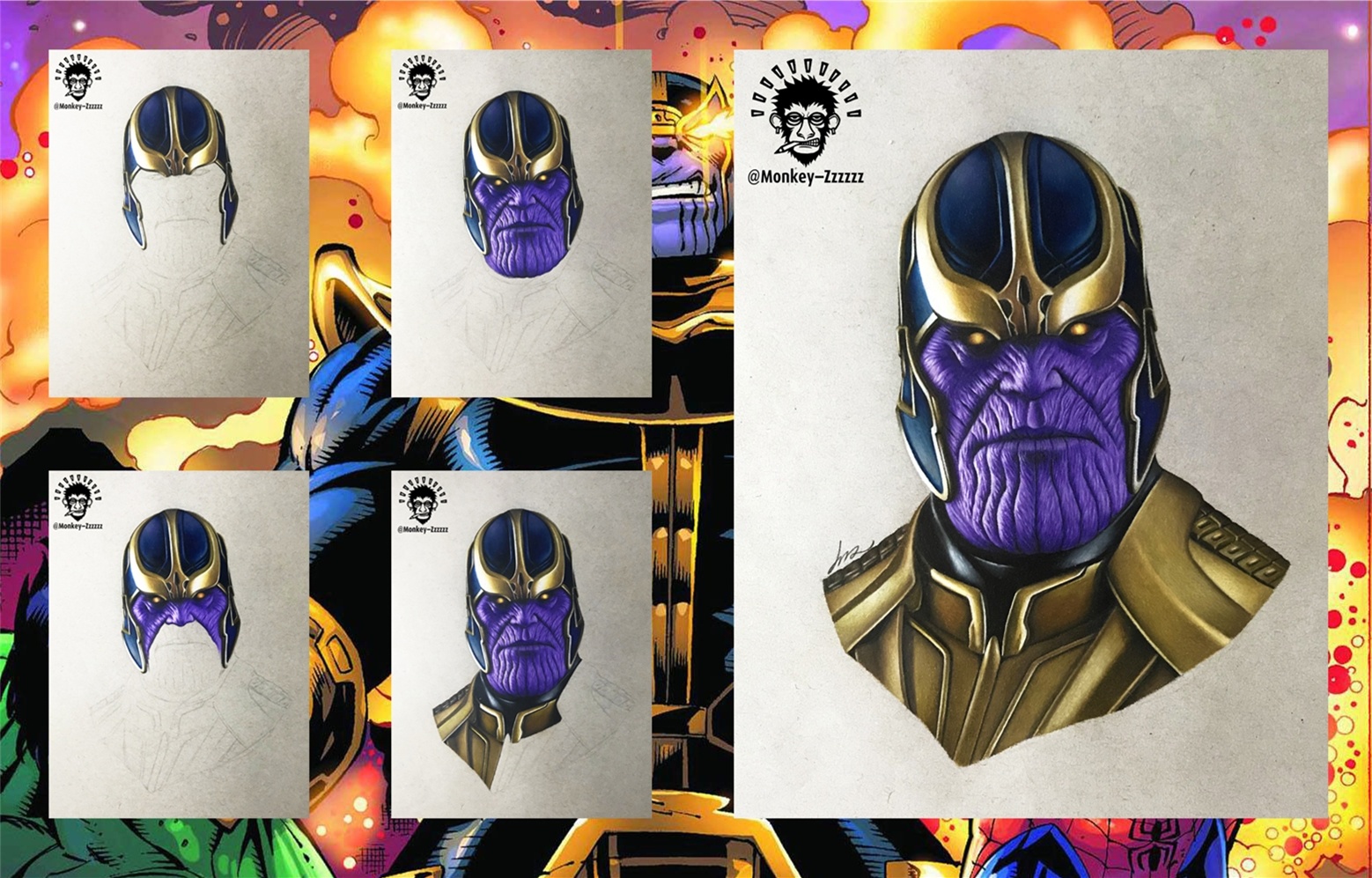 MZ彩铅手绘漫威英雄系列-灭霸|插画|插画习作|画手Monkey_Z - 原创作品 - 站酷 (ZCOOL)