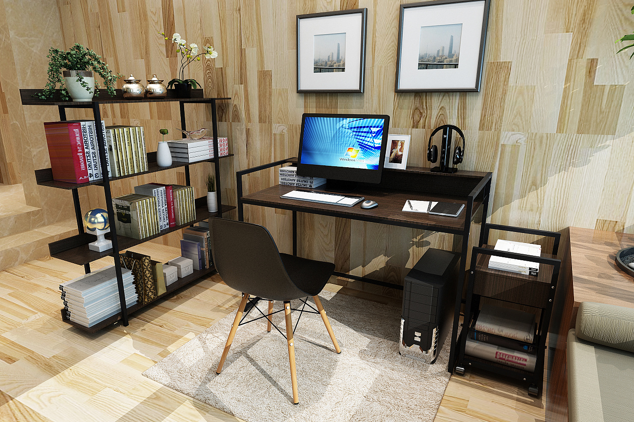 电脑桌简易家用学生卧室书桌带书架组合简约写字台办公桌小桌子-阿里巴巴