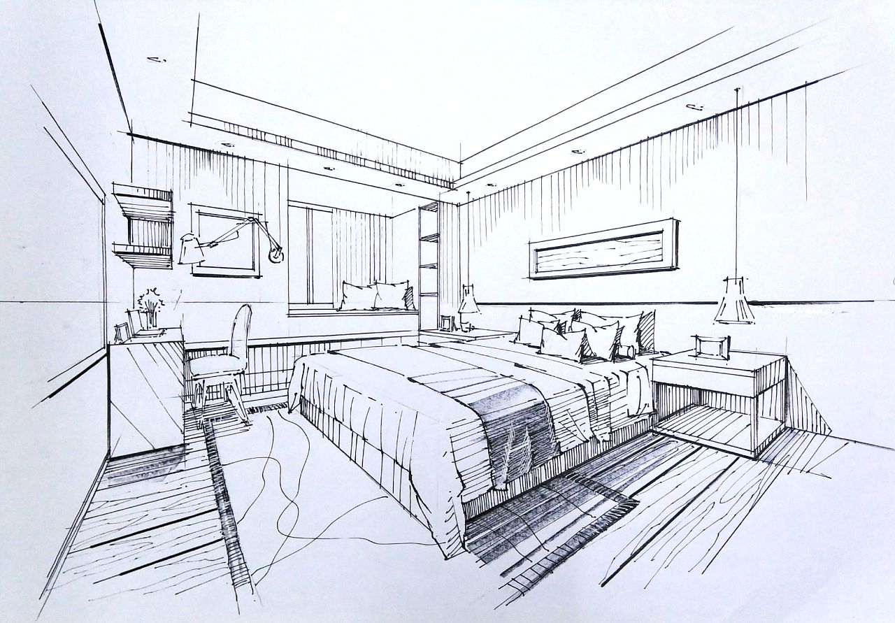 卧室手绘效果图|空间|家装设计|翁小峰 - 原创作品 - 站酷 (ZCOOL)