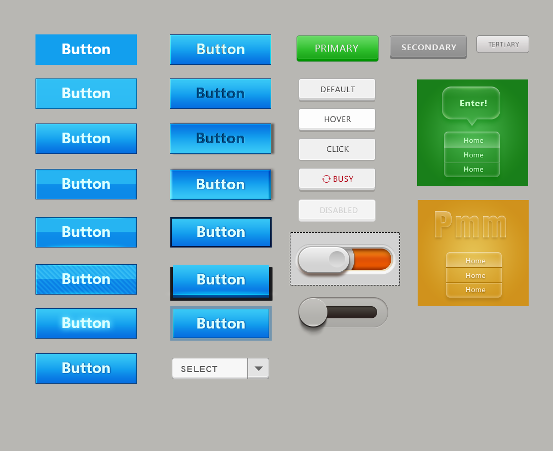 开关按钮的n重画法-网页ui设计button/按钮(psd下载)