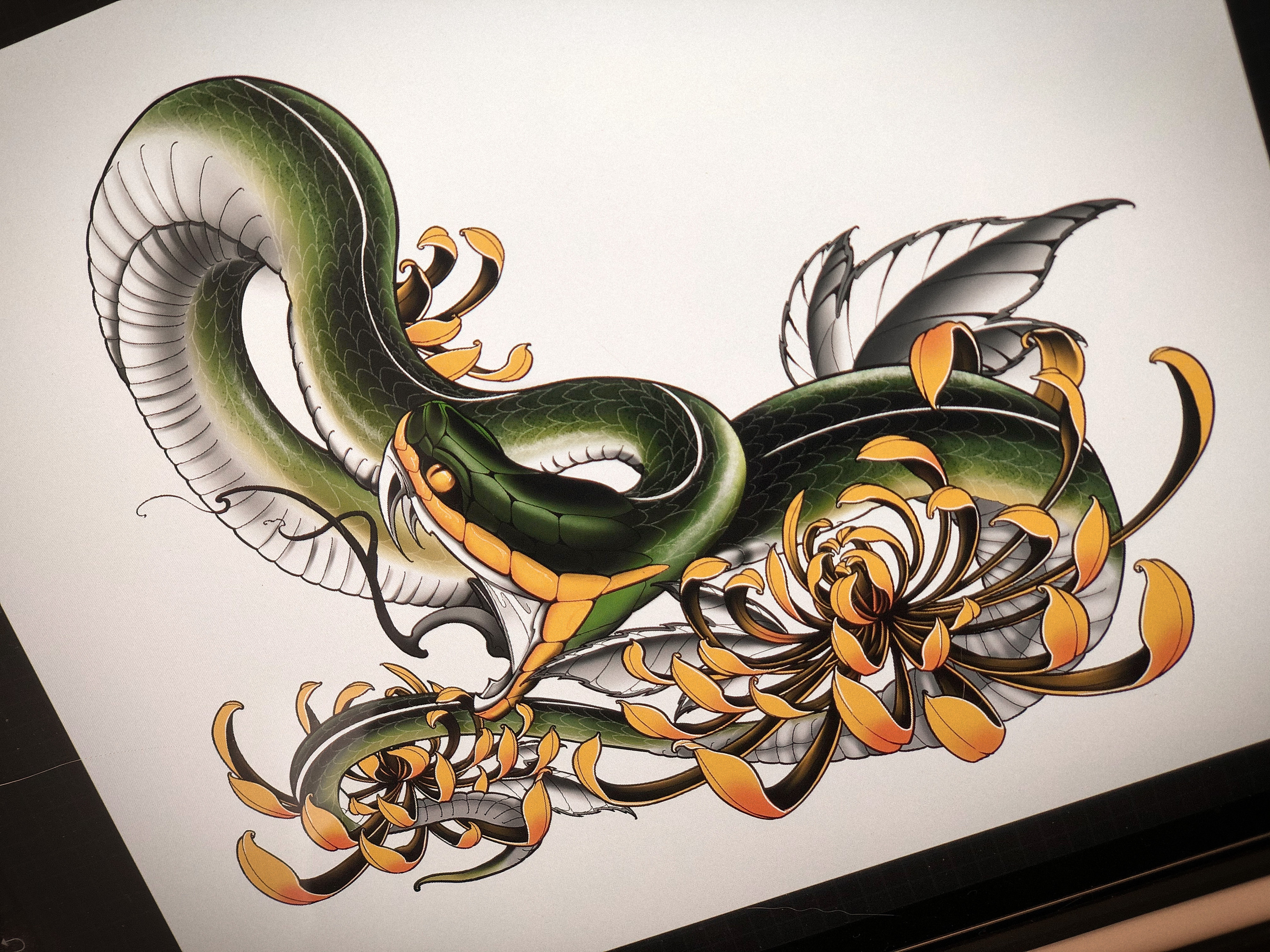 花与蛇——纹身手稿设计