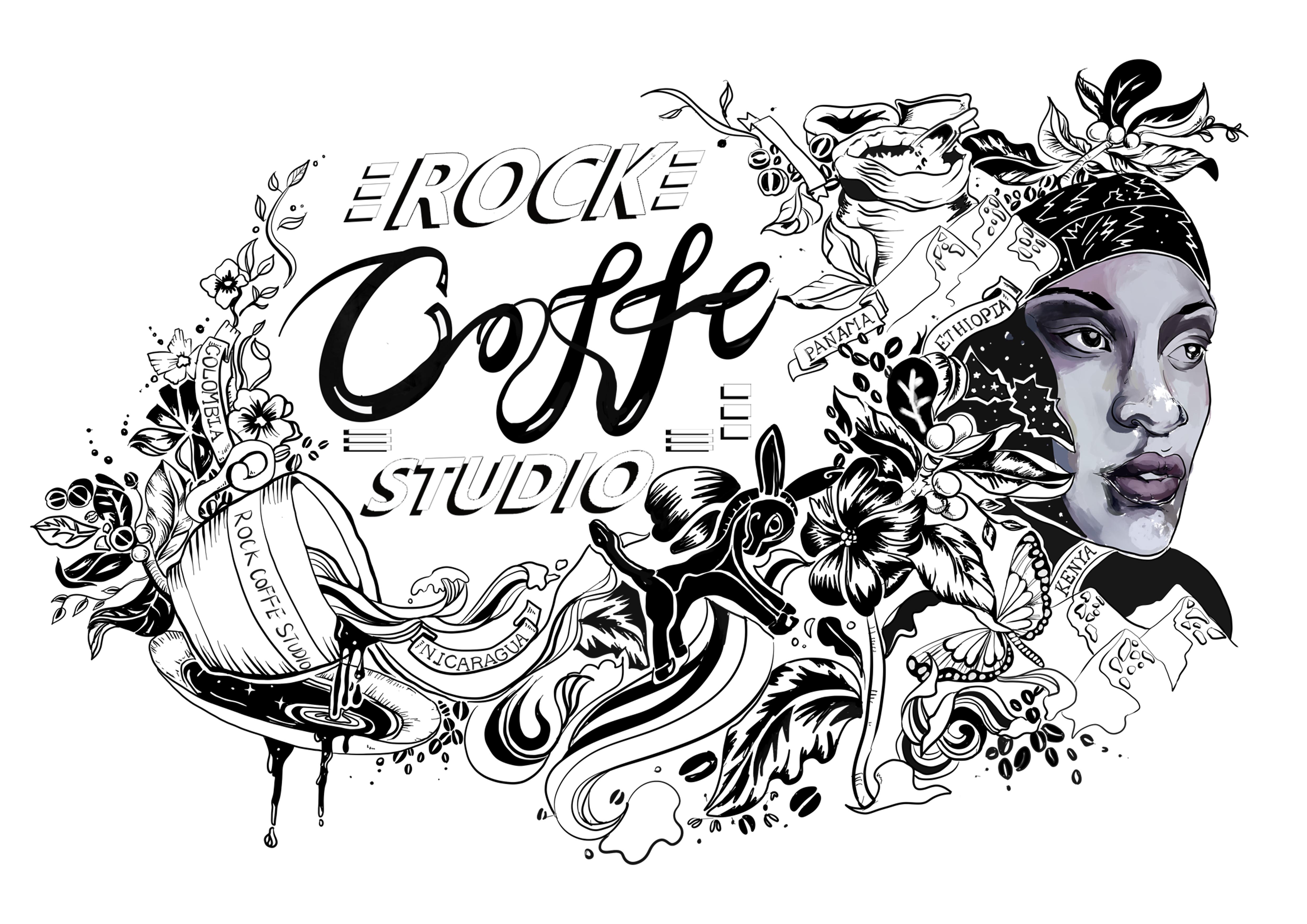 首先是进行了板绘,将要画的图案和字体设计好,题材是咖啡的历史和制作图片