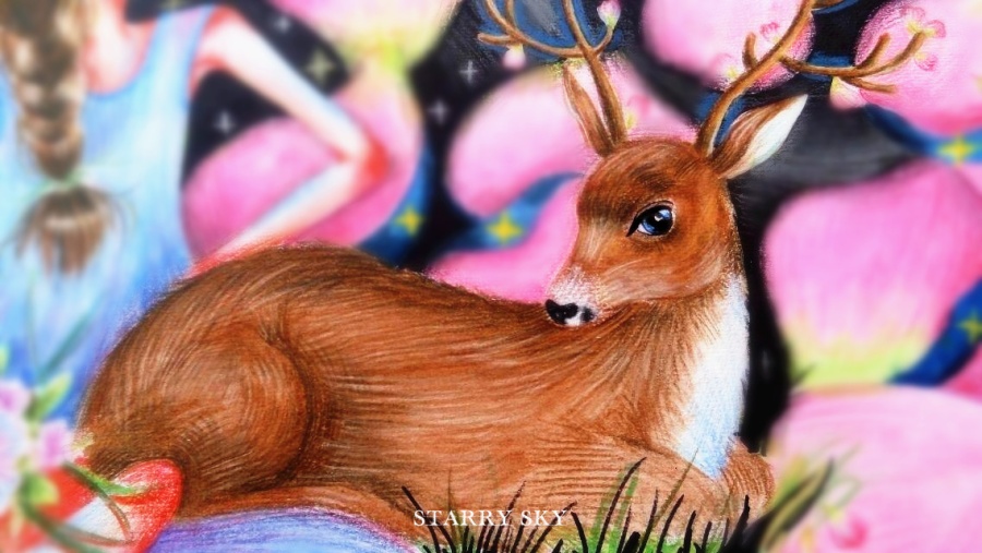 少女与鹿,|彩铅|纯艺术|南辕SnowC - 原创设计作