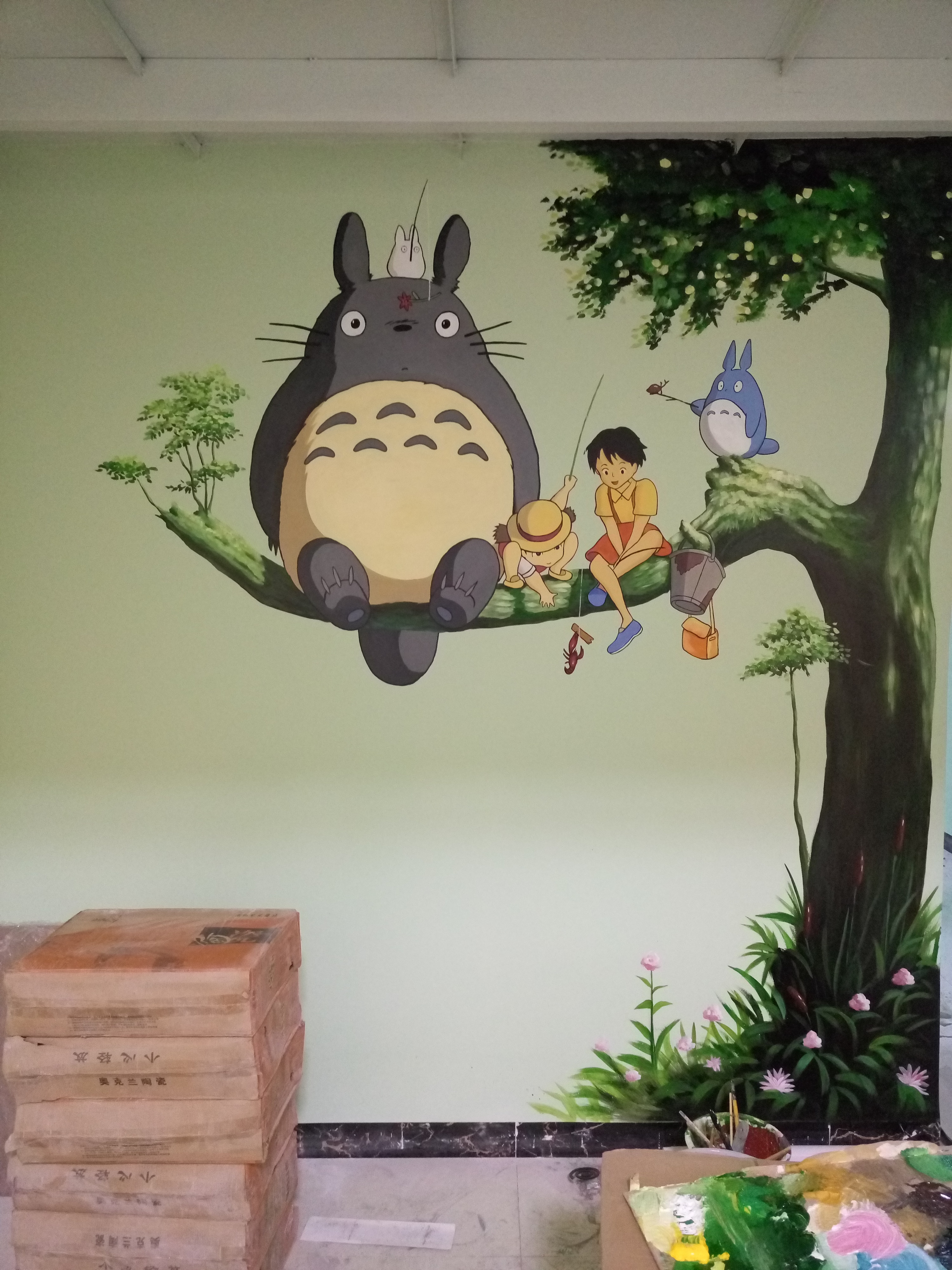 卡通动漫电视背景墙手绘|纯艺术|绘画|广州墙绘艺术 原创作品