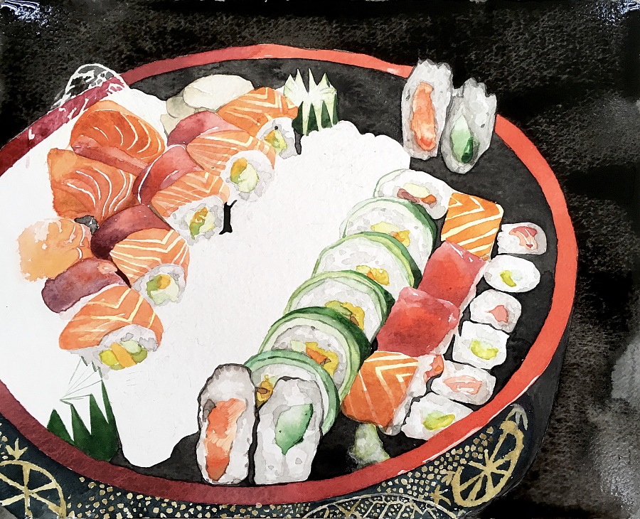 水彩画寿司|水彩|纯艺术|ran092shan - 原创设计作品 - 站酷 (ZCOOL)