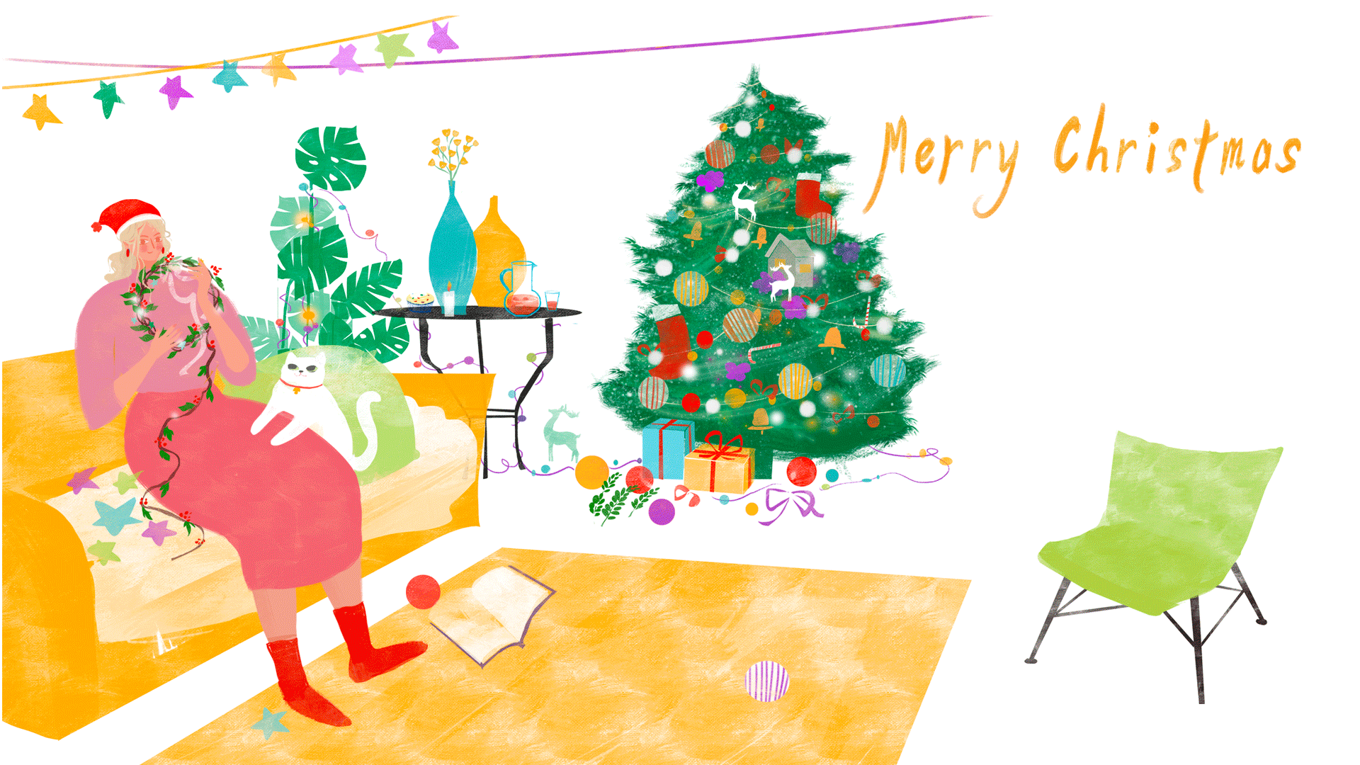 原创清新唯美圣诞节板绘插画