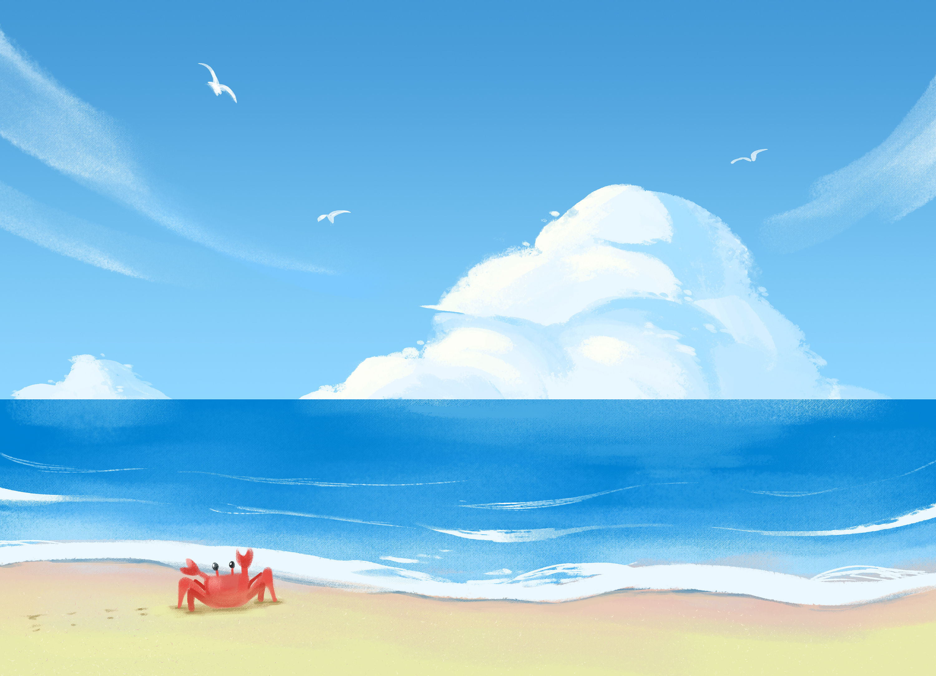 蓝天白云海滩|插画|创作习作|刘海的刘海 - 原创作品