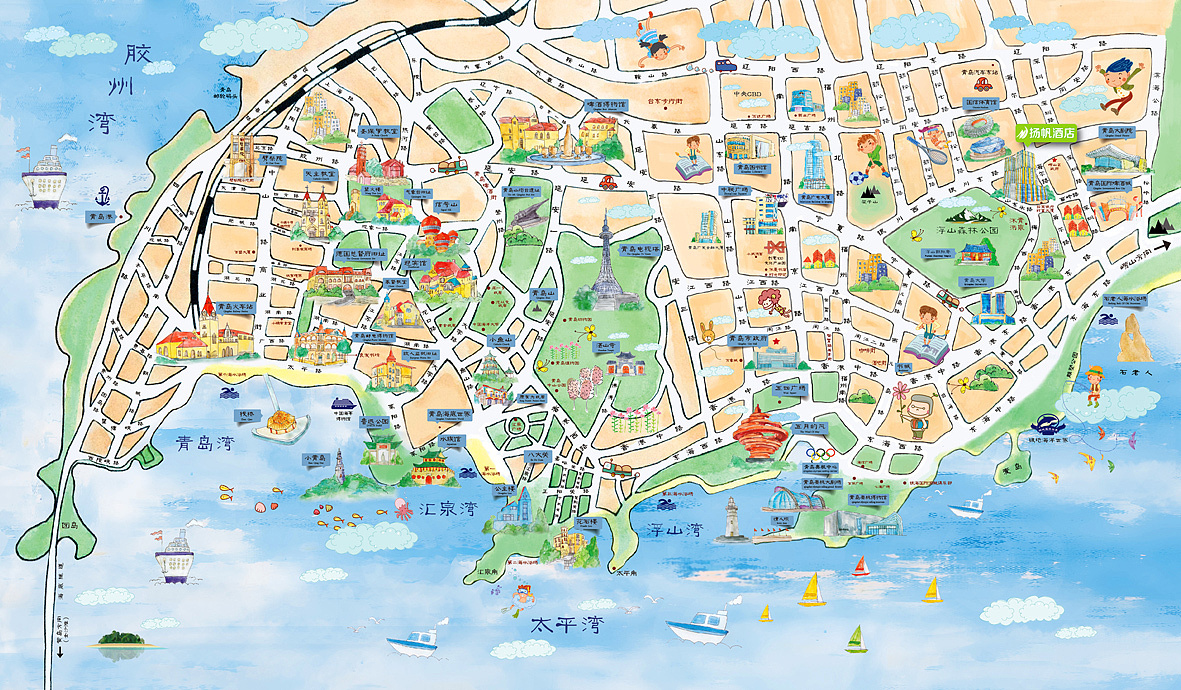 青岛 手绘 旅游 地图