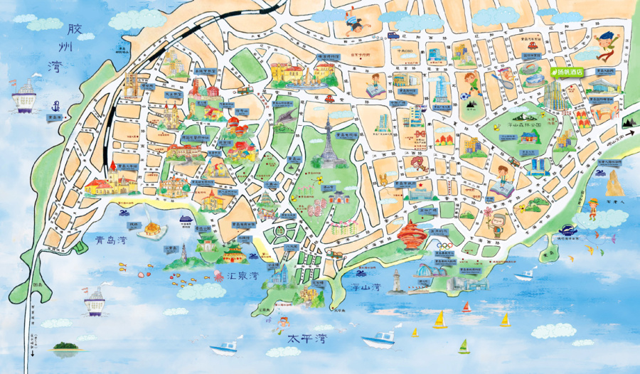 青岛手绘旅游地图|商业插画|插画|陈怡霏 - 原创