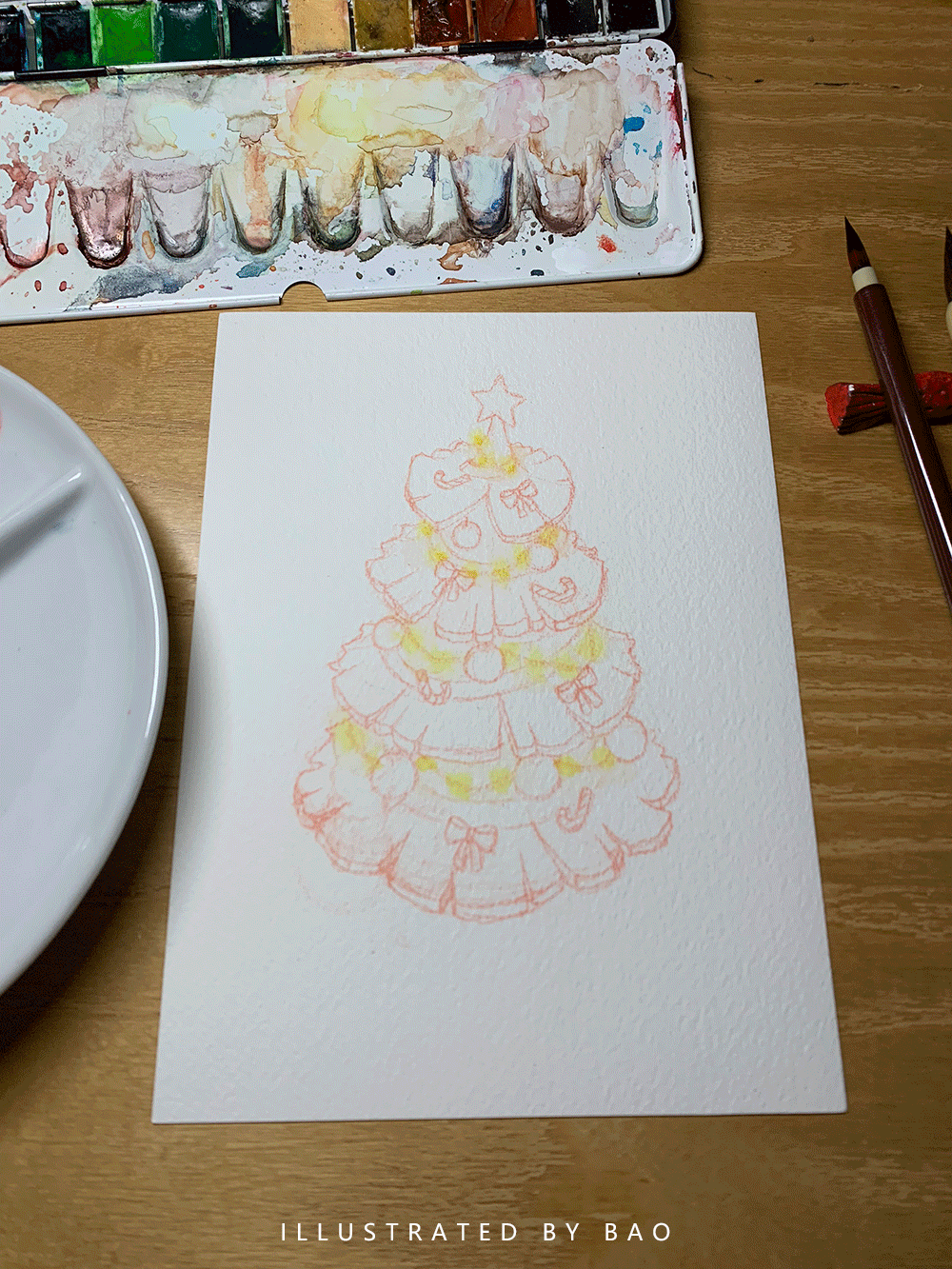 水彩-插画-圣诞节明信片