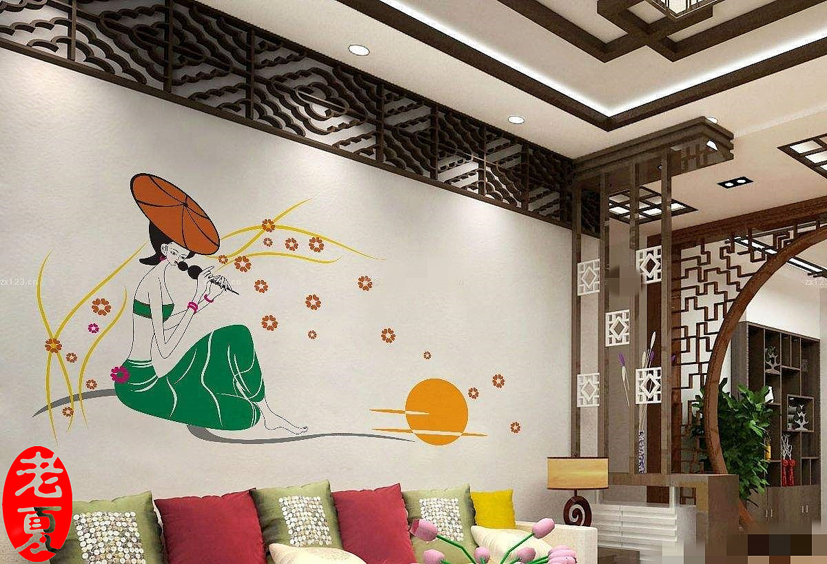 武汉室内手绘壁画,餐厅手绘墙画,室内客厅手绘壁画